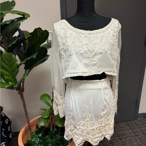 Elegant White Embroidered Two-Piece Dress